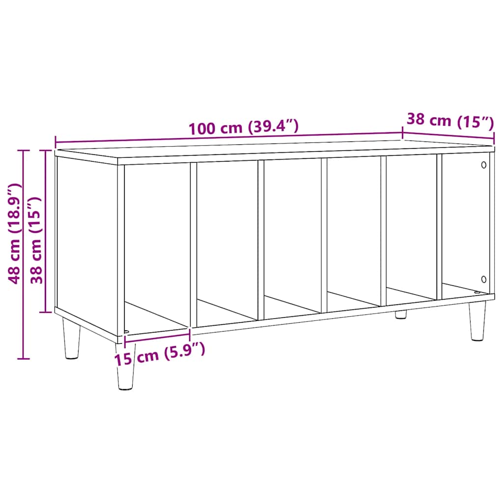Mobile Porta Dischi Rovere Artigianale 100x38x48 cm Multistrato