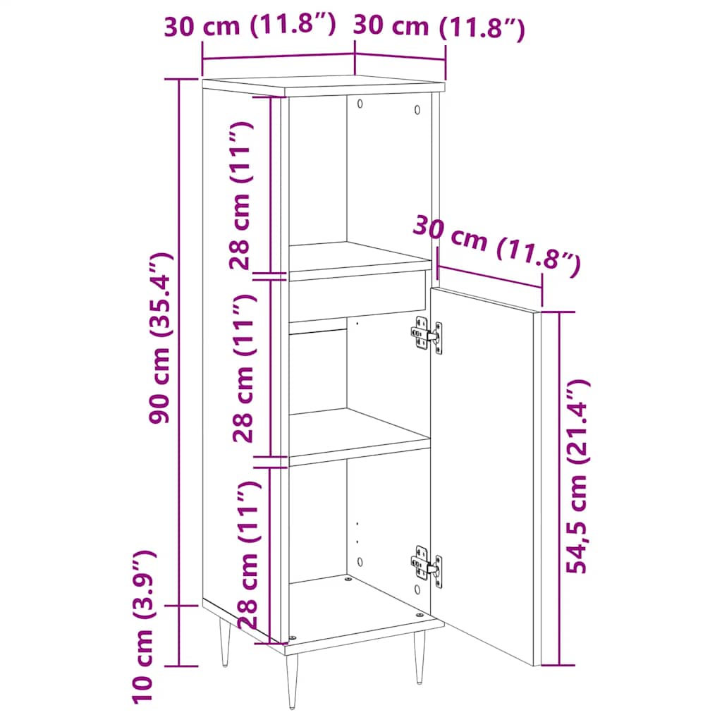 Armadietto da Bagno Legno Antico 30x30x100 cm in Truciolato | homemem39