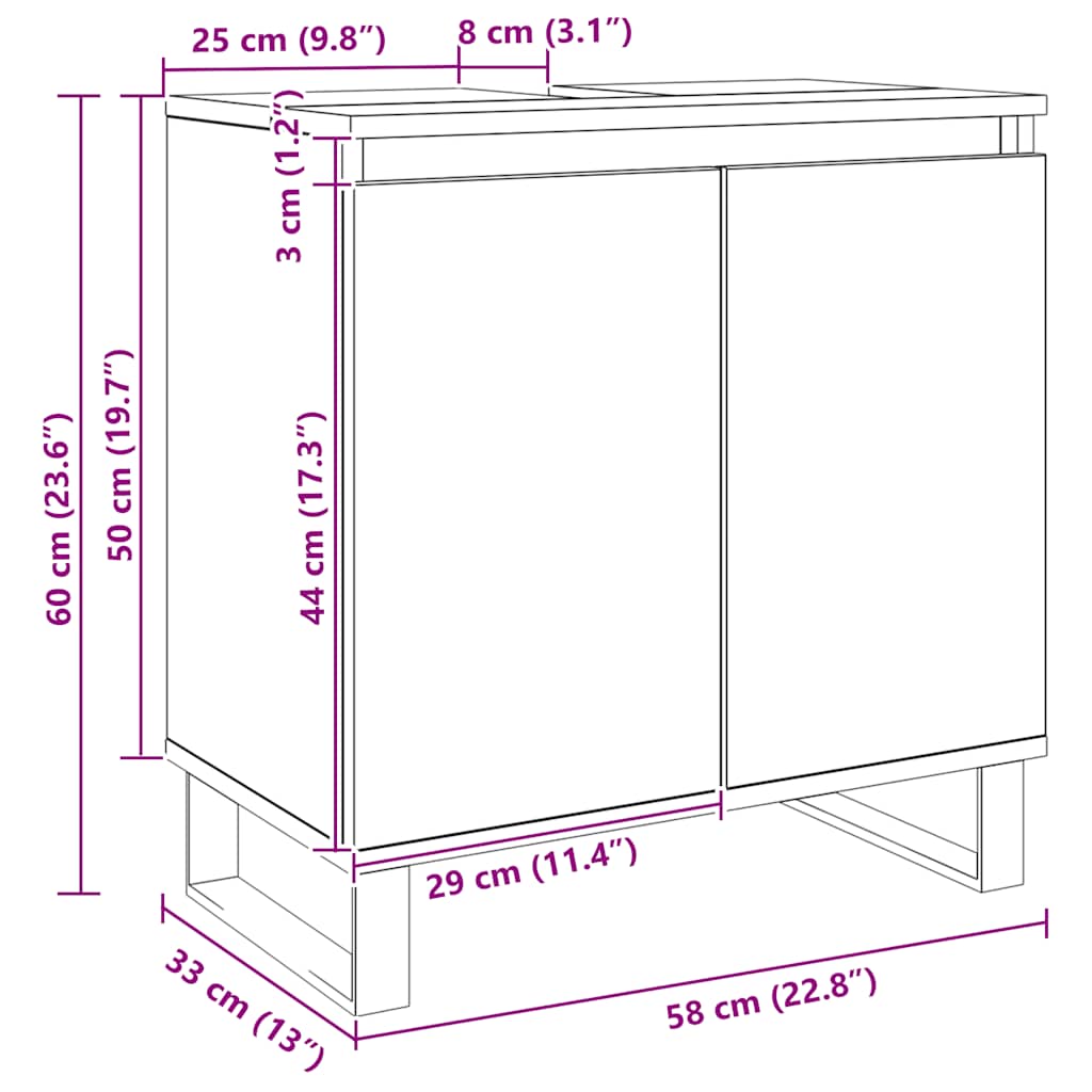 Mobile da Bagno Rovere Artigianale 58x33x60 cm in Truciolato | homemem39