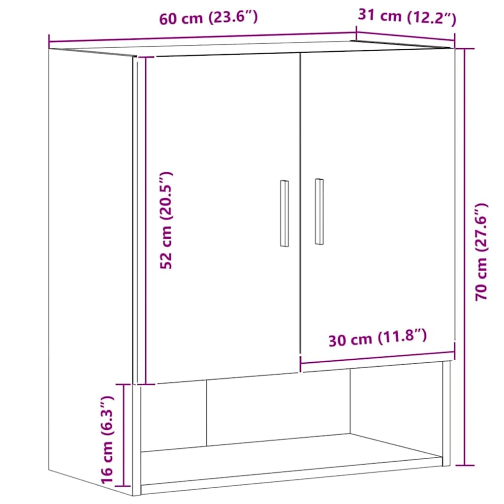 Armadietto a Muro Rovere Artigianale 60x31x70 cm in Truciolato