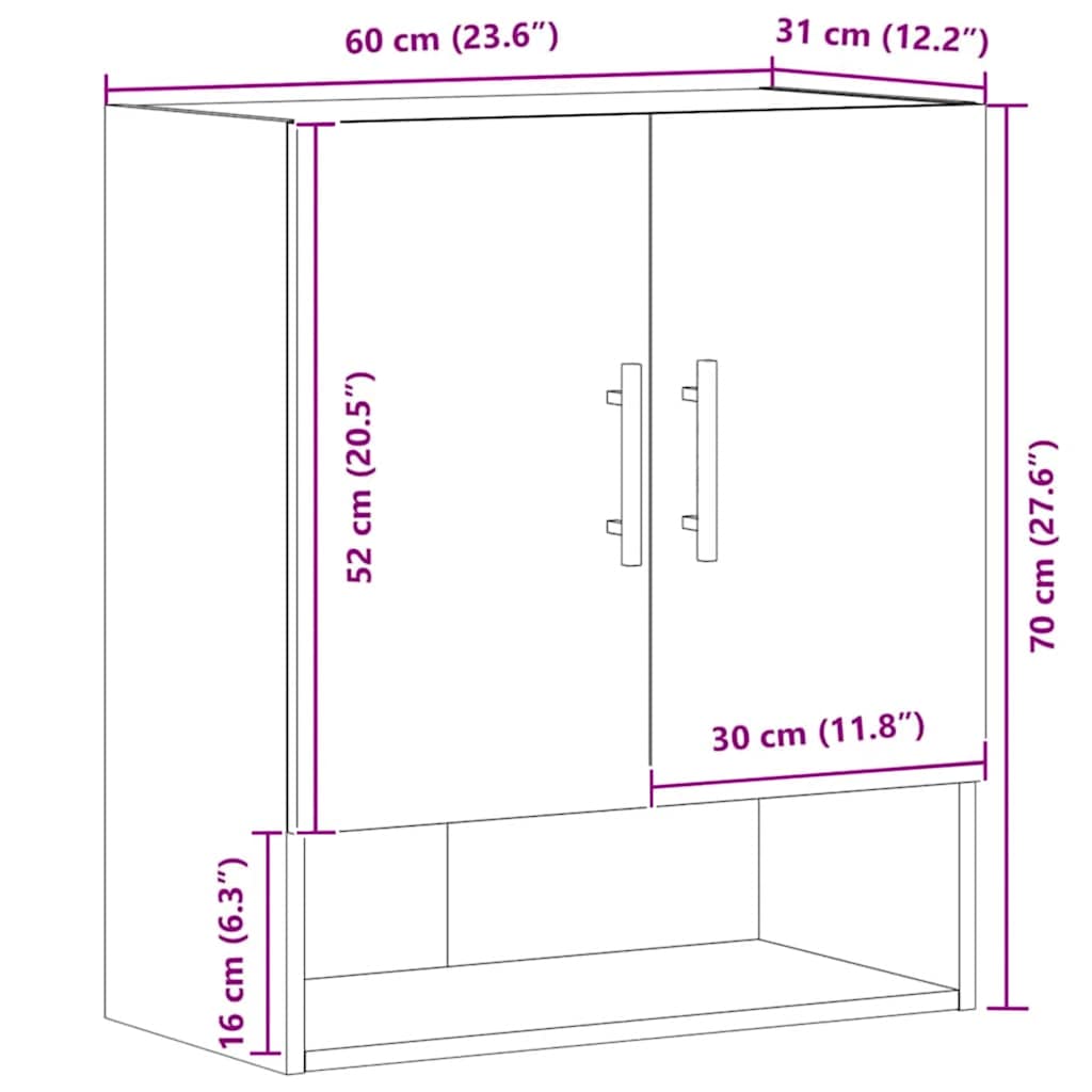 Armadietto a Muro Rovere Artigianale 60x31x70 cm in Truciolato | homemem39