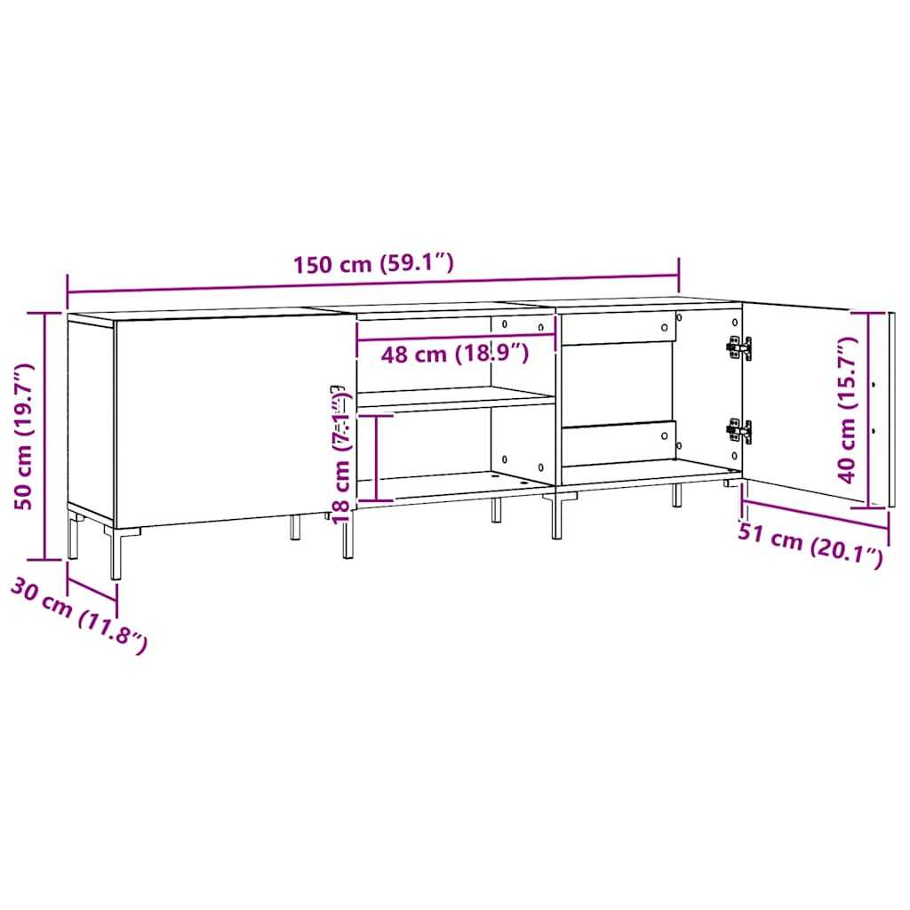 Mobile Porta TV Rovere Artigianale 150x30x50cm in Truciolato
