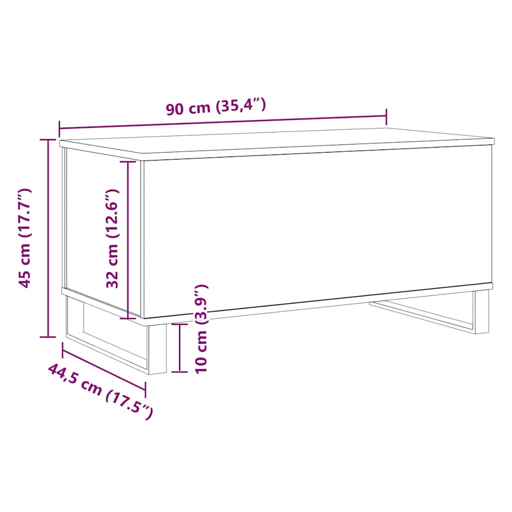 Tavolino Salotto Rovere Artigianale 90x44,5x45 cm in Truciolato