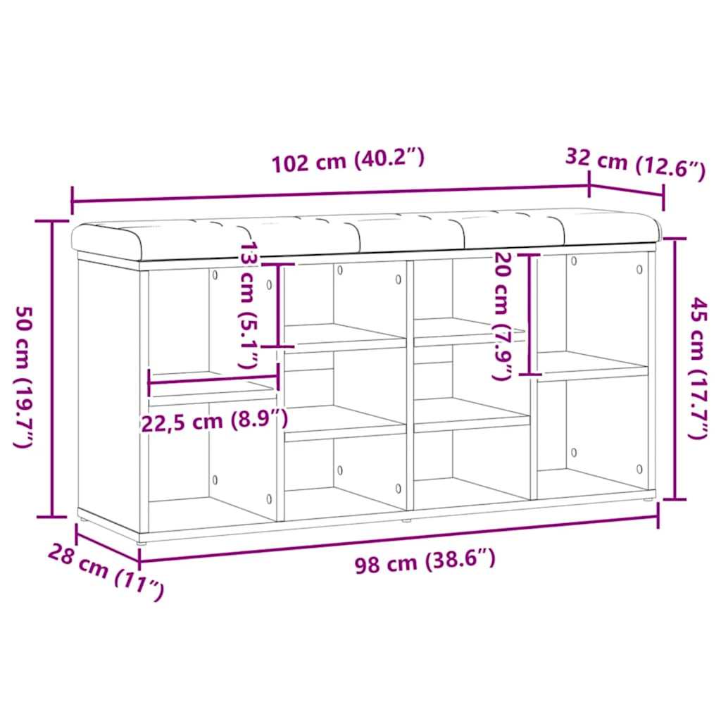 Panca Porta Scarpe Rovere Artigianale 102x32x50 cm Truciolato | homemem39
