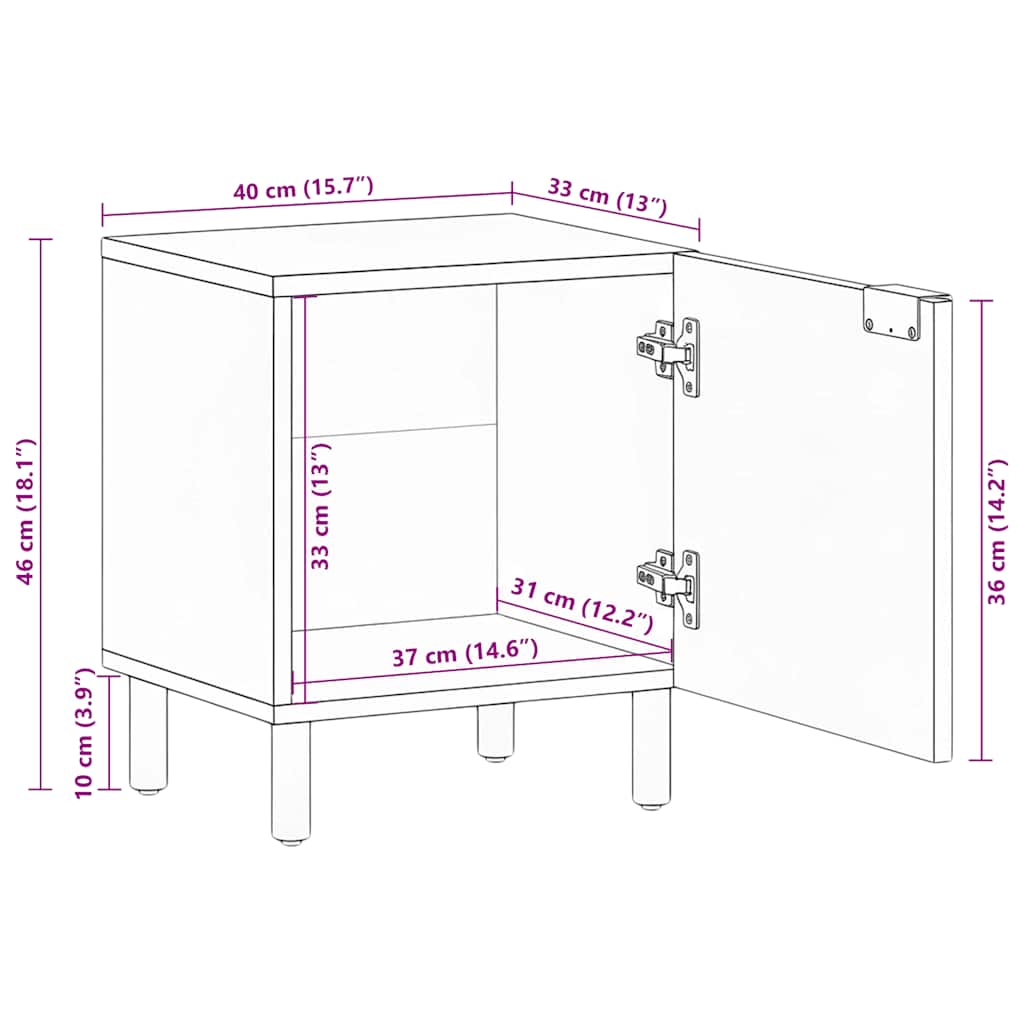 Comodini 2 pz Neri 40x33x46 cm in Legno Massello di Mango | homemem39