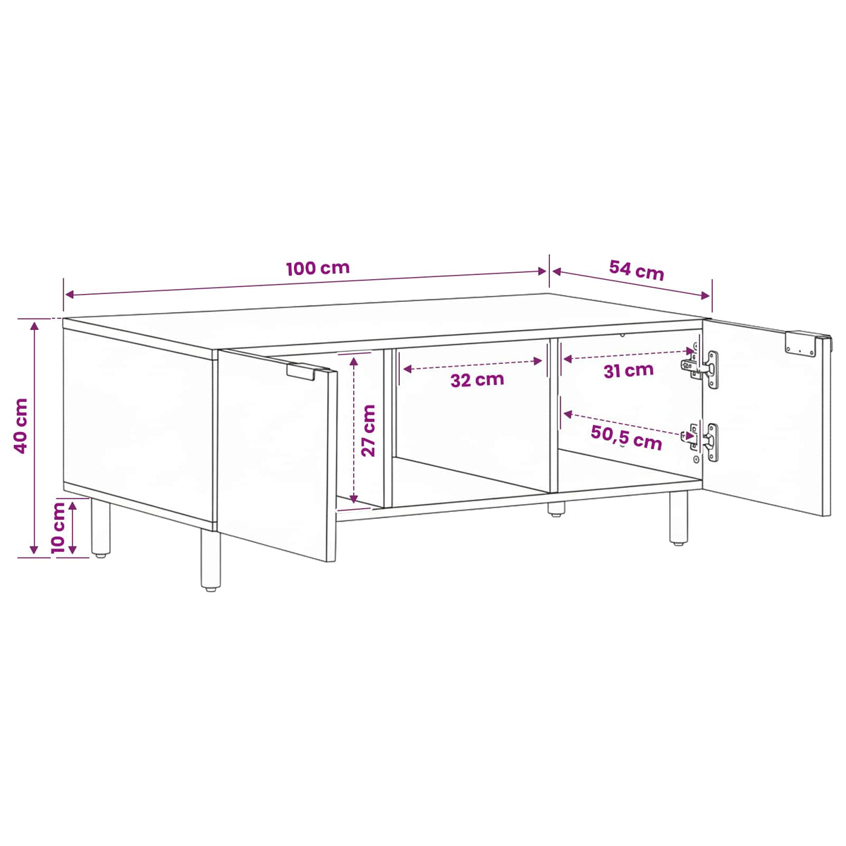 Tavolino da Salotto Nero 100x54x40 cm in Legno Multistrato