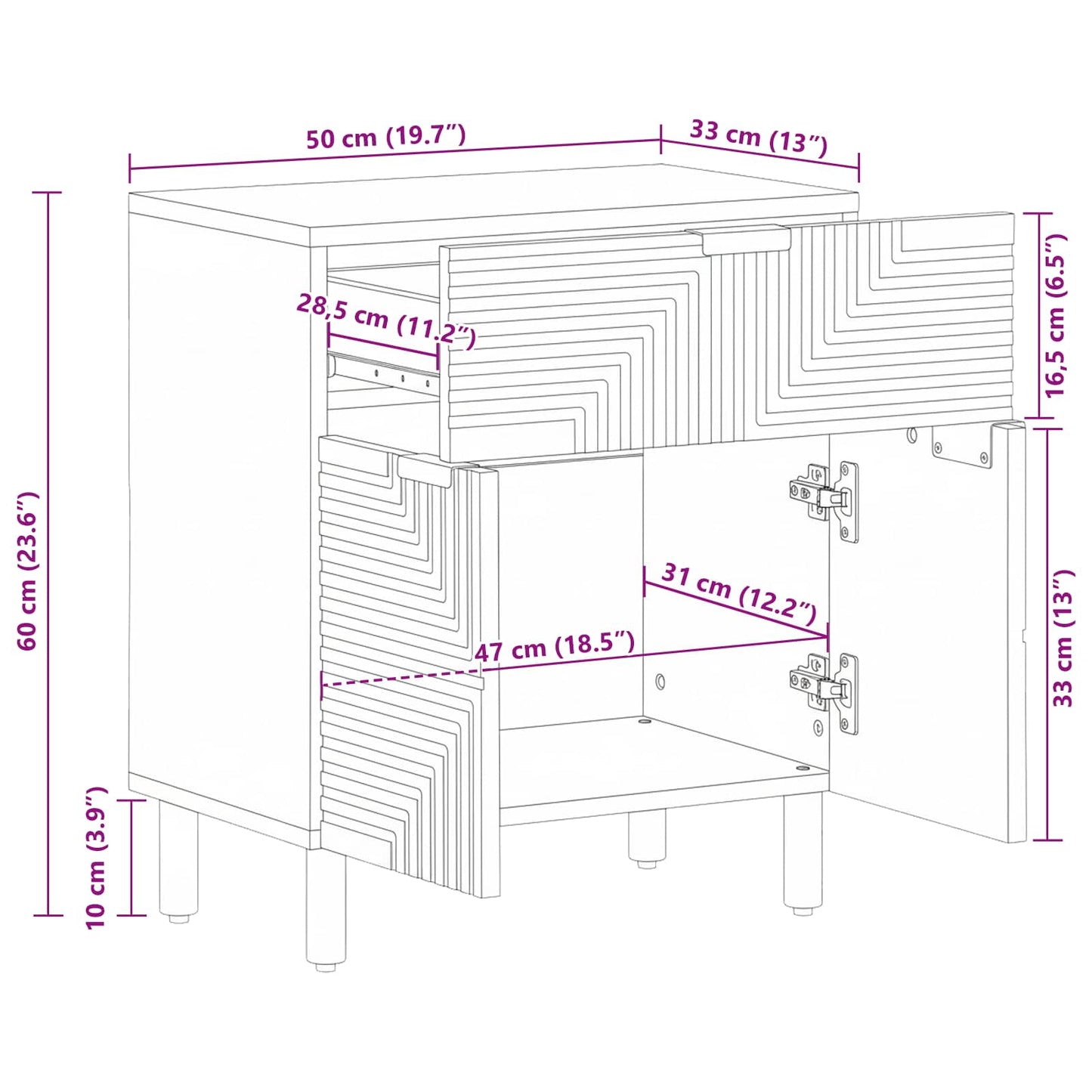 Armadietto per letto Marrone 50 x 33 x 60 cm | homemem39
