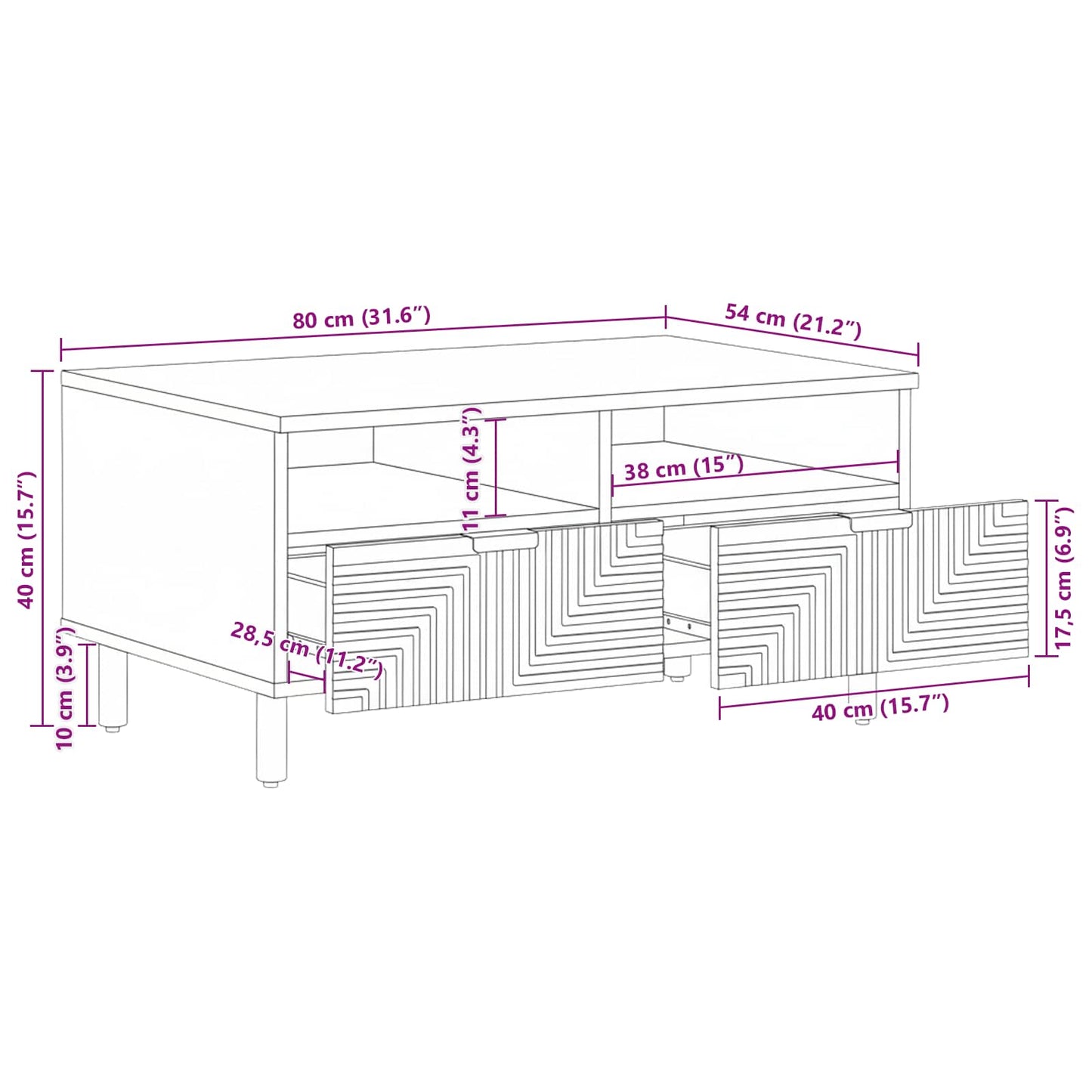 Tavolino da salotto con cassetto Marrone 80 x 54 x 40 cm | homemem39