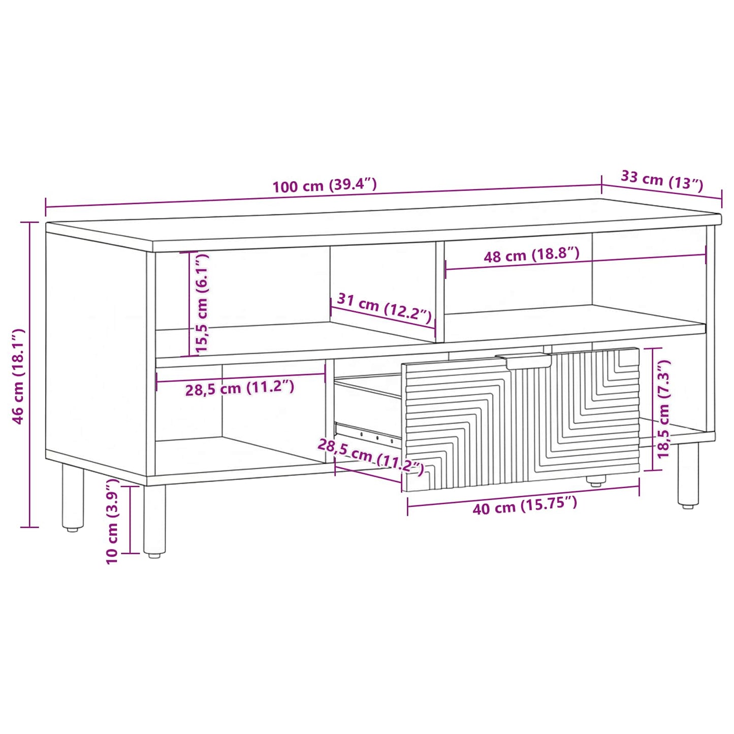 Unità TV Legno di Acacia Massello 100 x 33,5 x 46 cm | homemem39
