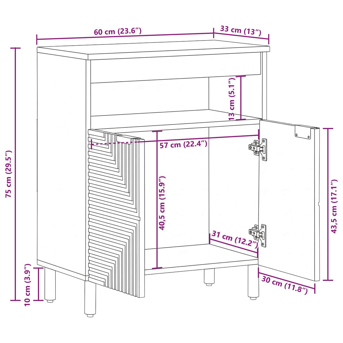 Credenza Naturale 60 x 33,5 x 75 cm Legno di Acacia Massello | homemem39