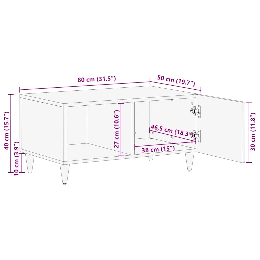Tavolino da Salotto Grigio Chiaro 80x50x40 cm Legno di Mango | homemem39