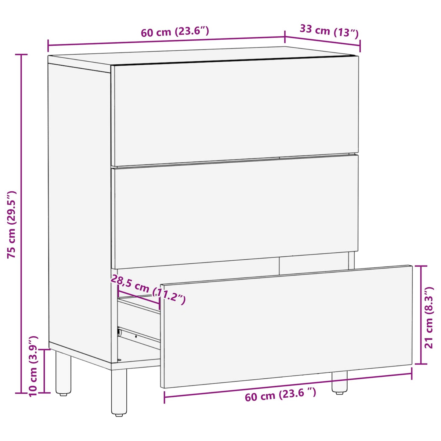 Credenza Finitura Bianco Lavato 60 x 33 x 75 cm | homemem39