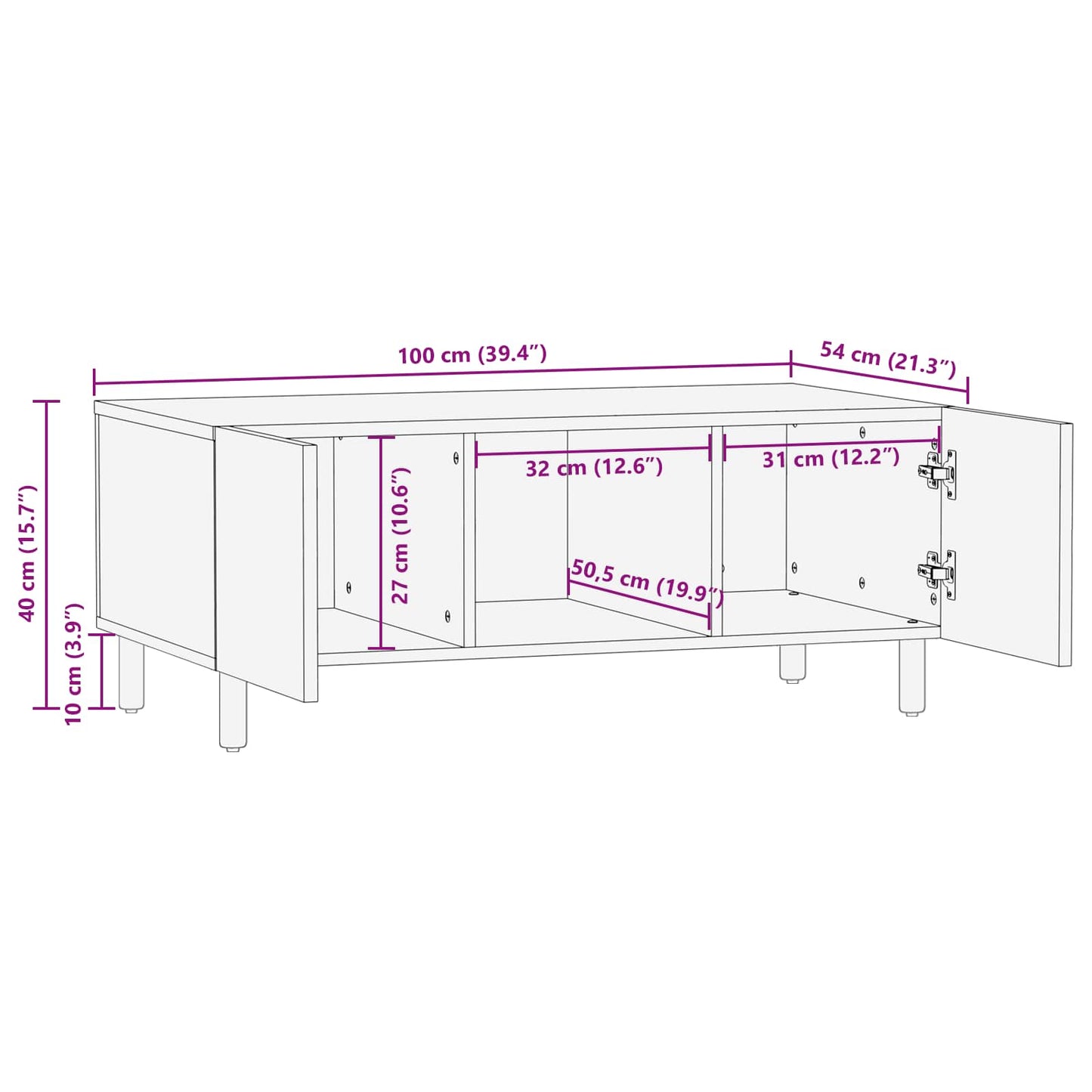 Tavolino da salotto Bianco 100 x 54 x 40 cm | homemem39