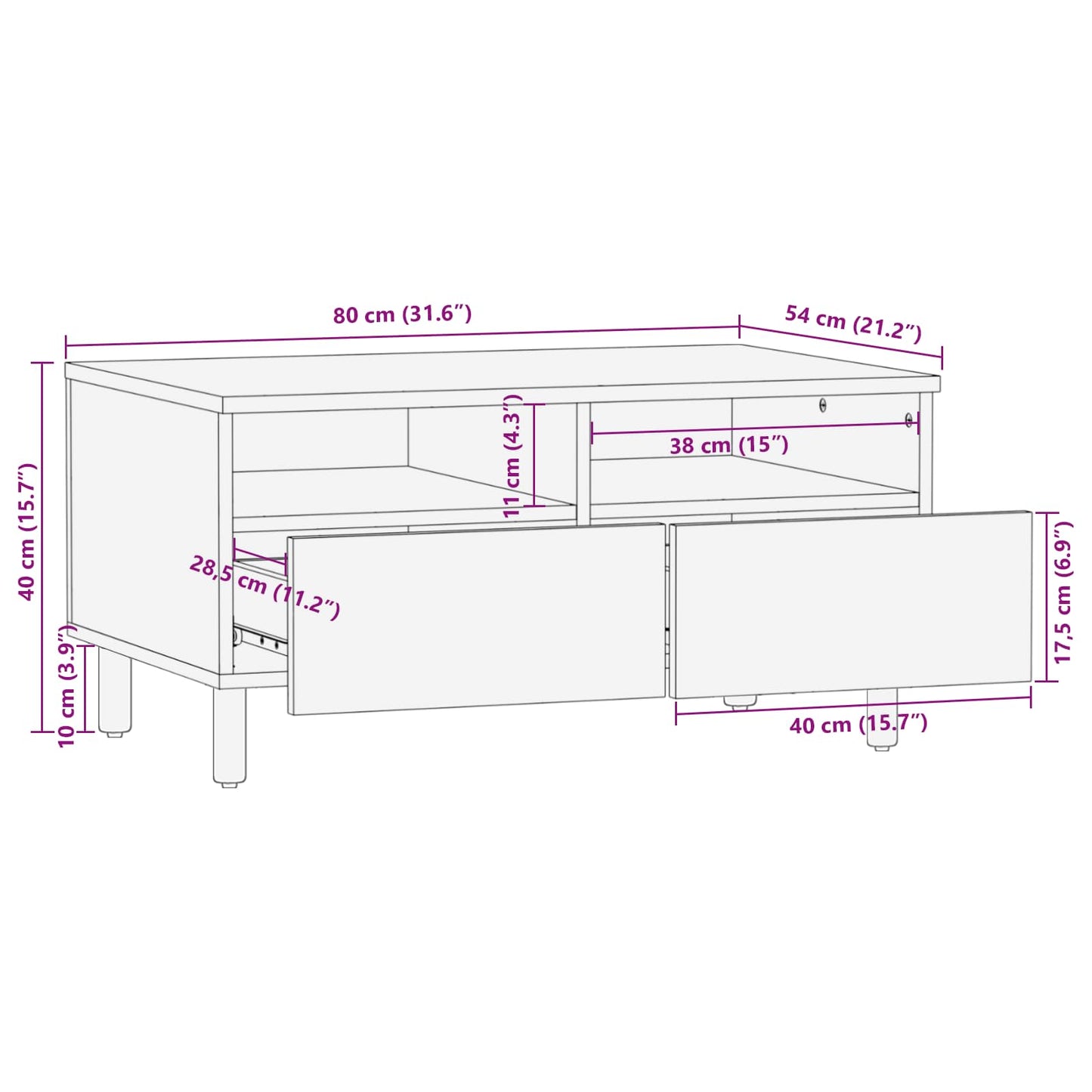 Tavolino da salotto con cassetto Bianco 80 x 54 x 40 cm | homemem39