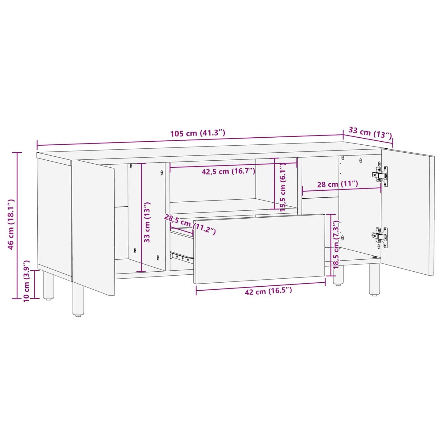 Mobile TV con cassetto Finitura Bianco Lavato 105 x 33 x 46 cm | homemem39