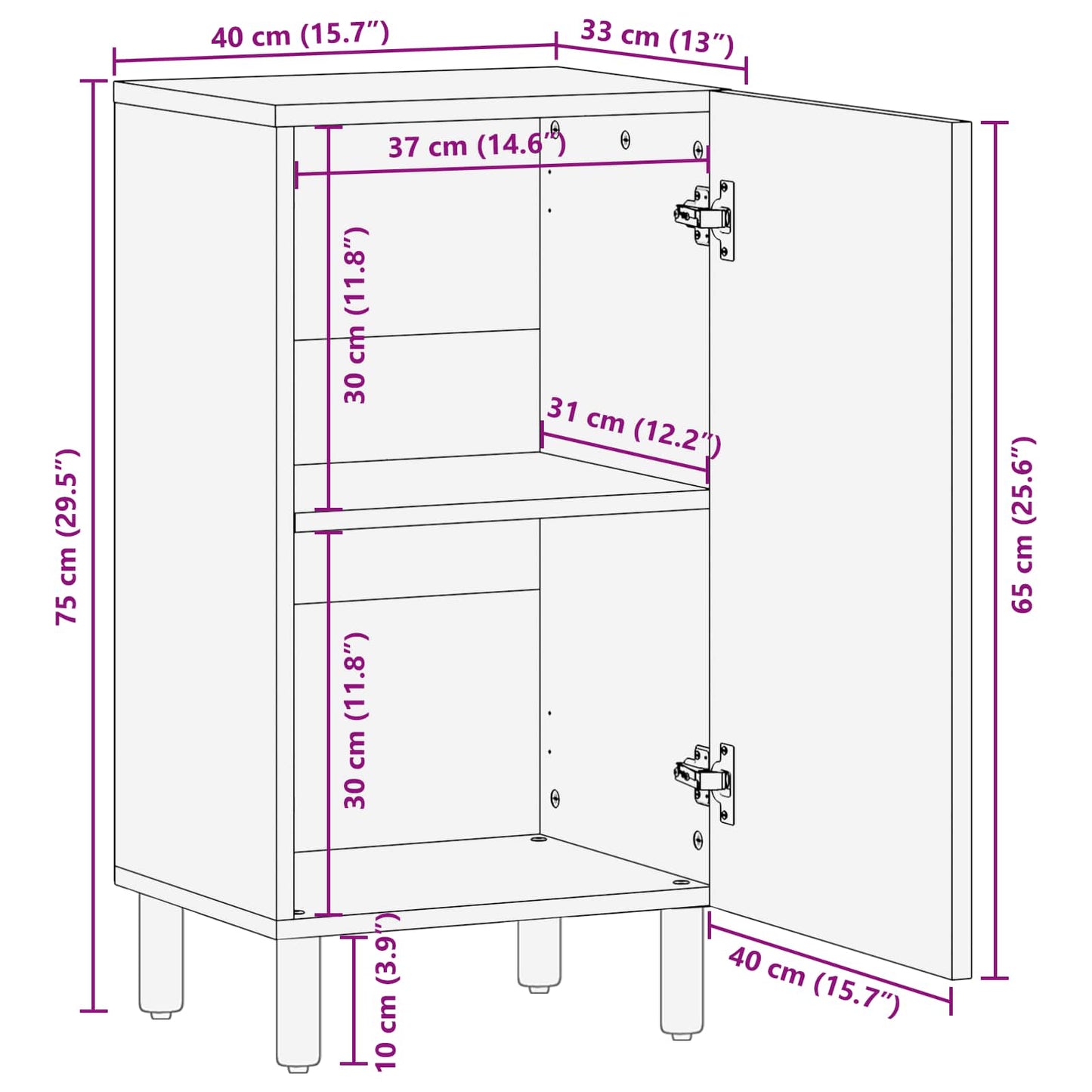 Credenza con porta Finitura Bianco Lavato 40 x 33 x 75 cm | homemem39