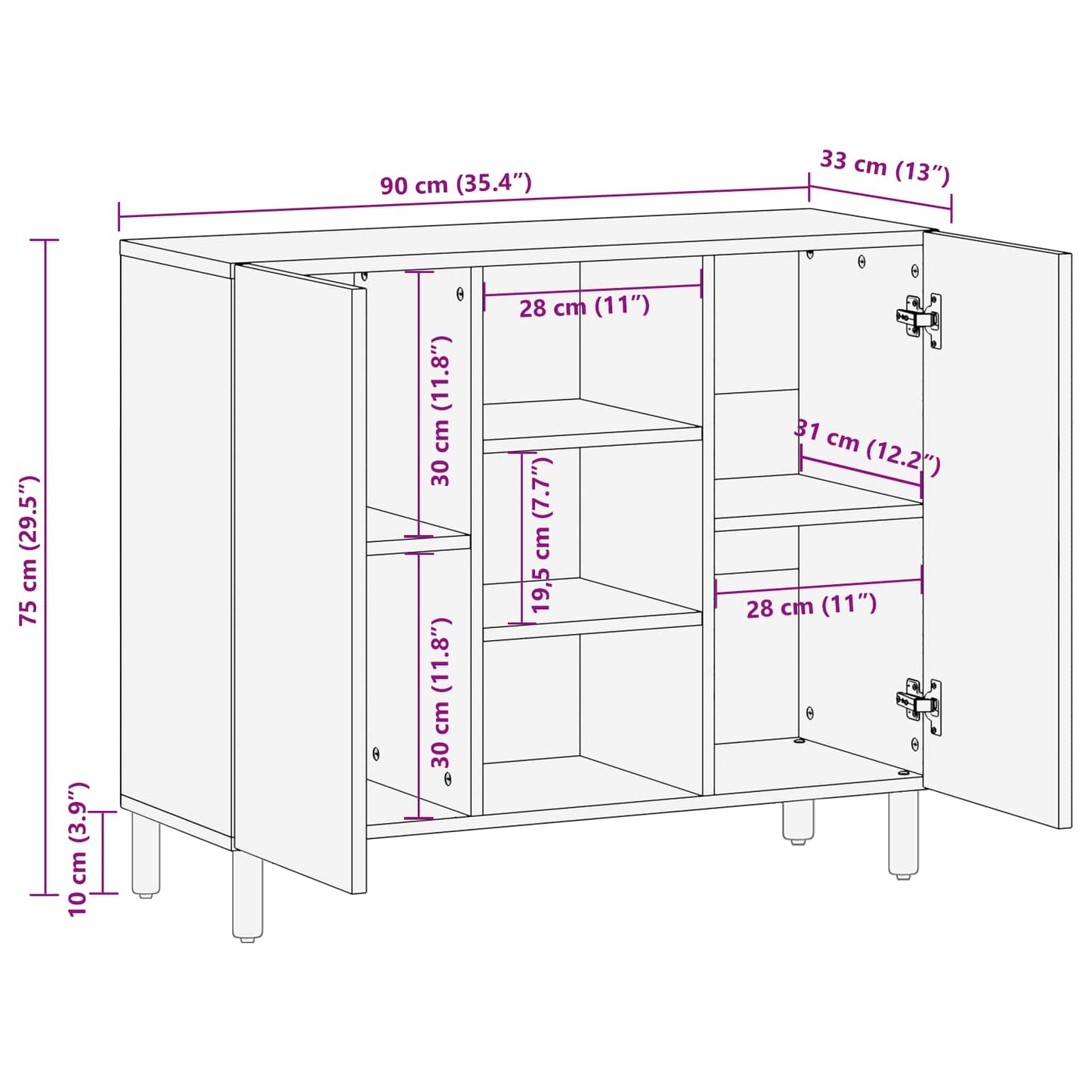Credenza con lo scaffale Finitura Bianco Lavato 90 x 33 x 75 cm | homemem39