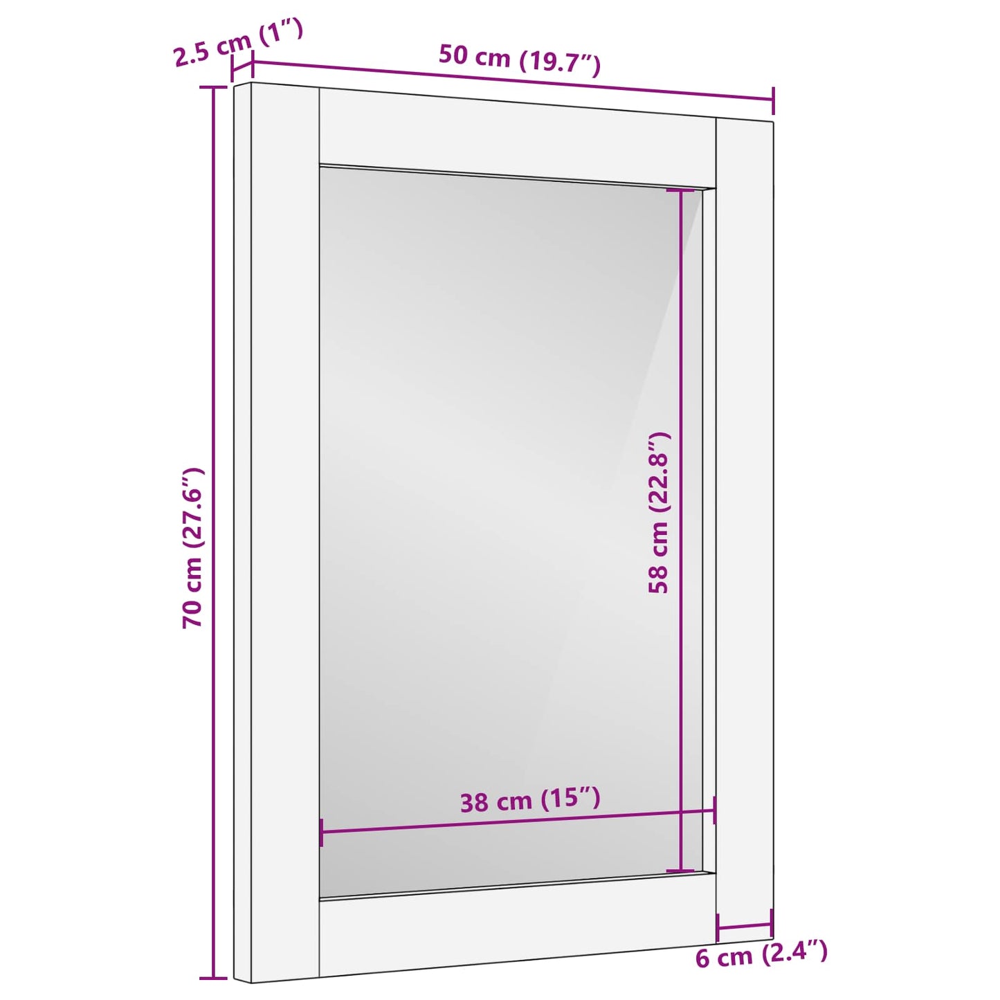 Specchio da bagno Finitura Bianco Lavato 50 x 70 x 2,5 cm | homemem39