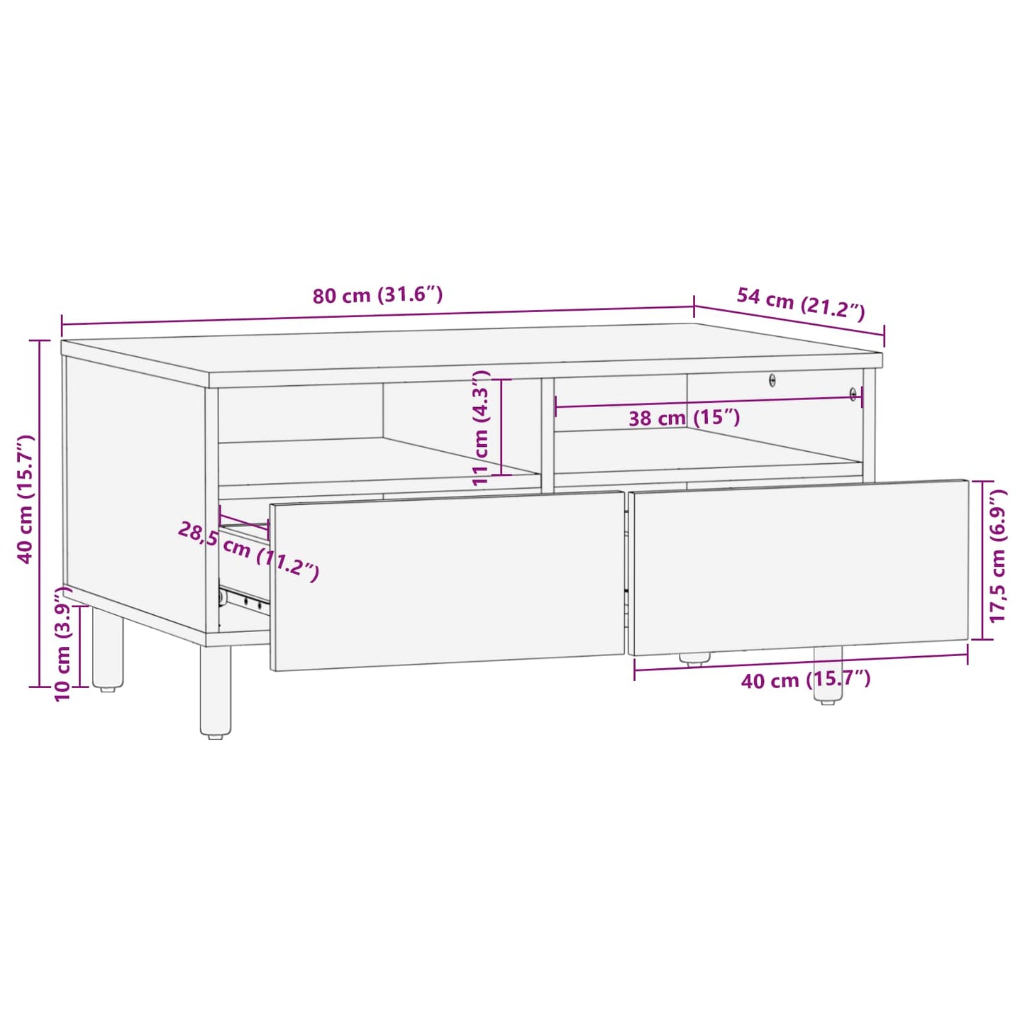 Tavolino da salotto con cassetto Marrone 80 x 54 x 40 cm