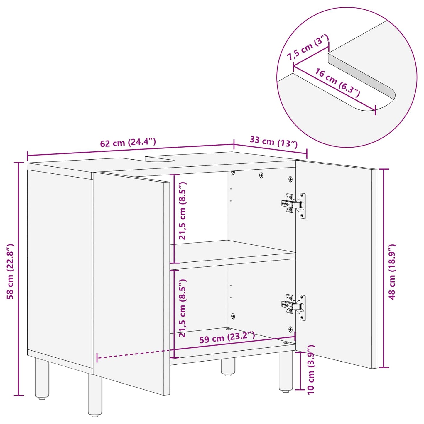 Armadio per Lavabo da Bagno con porta Marrone 62 x 33 x 58 cm | homemem39