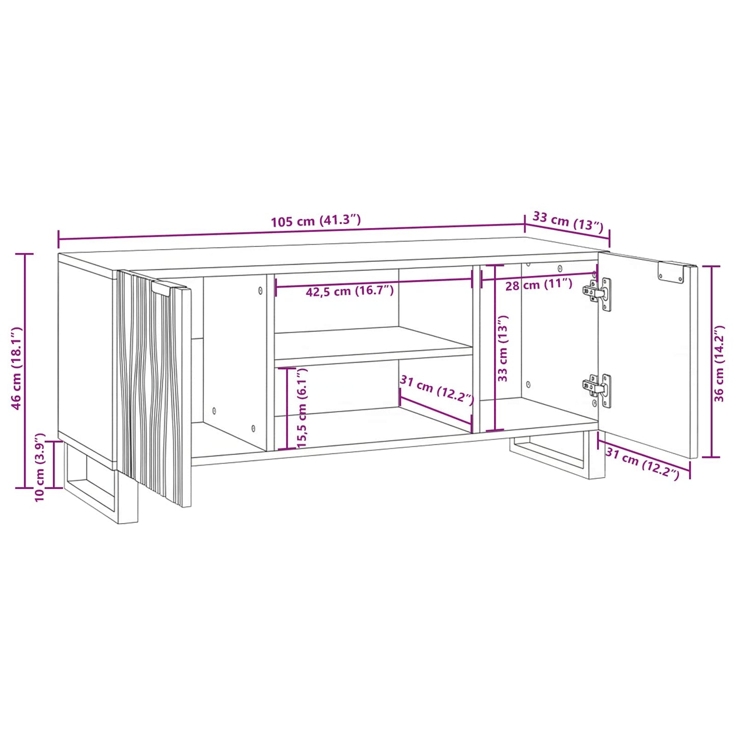 Unità TV 105 x 33 x 46 cm Marrone Legno ingegnerizzato
