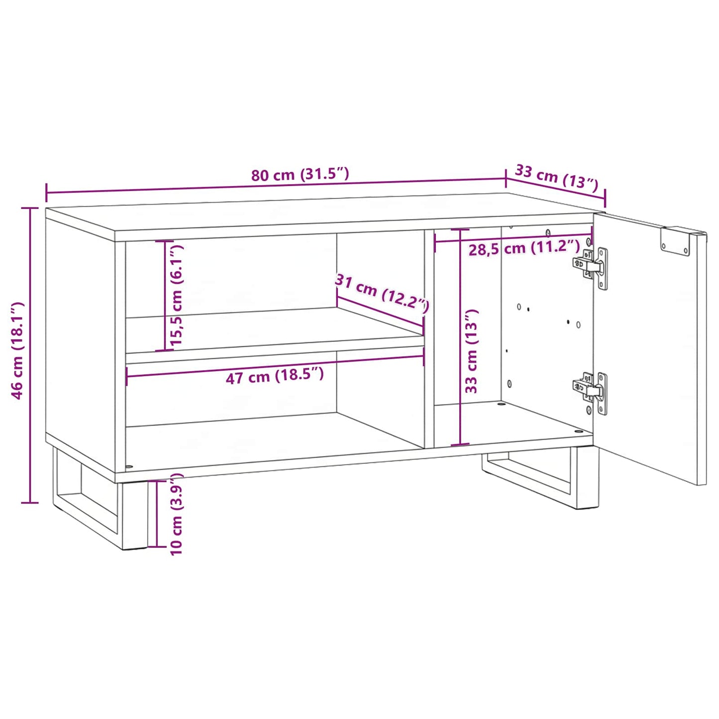 Unità TV 80 x 33 x 46 cm Marrone Legno ingegnerizzato