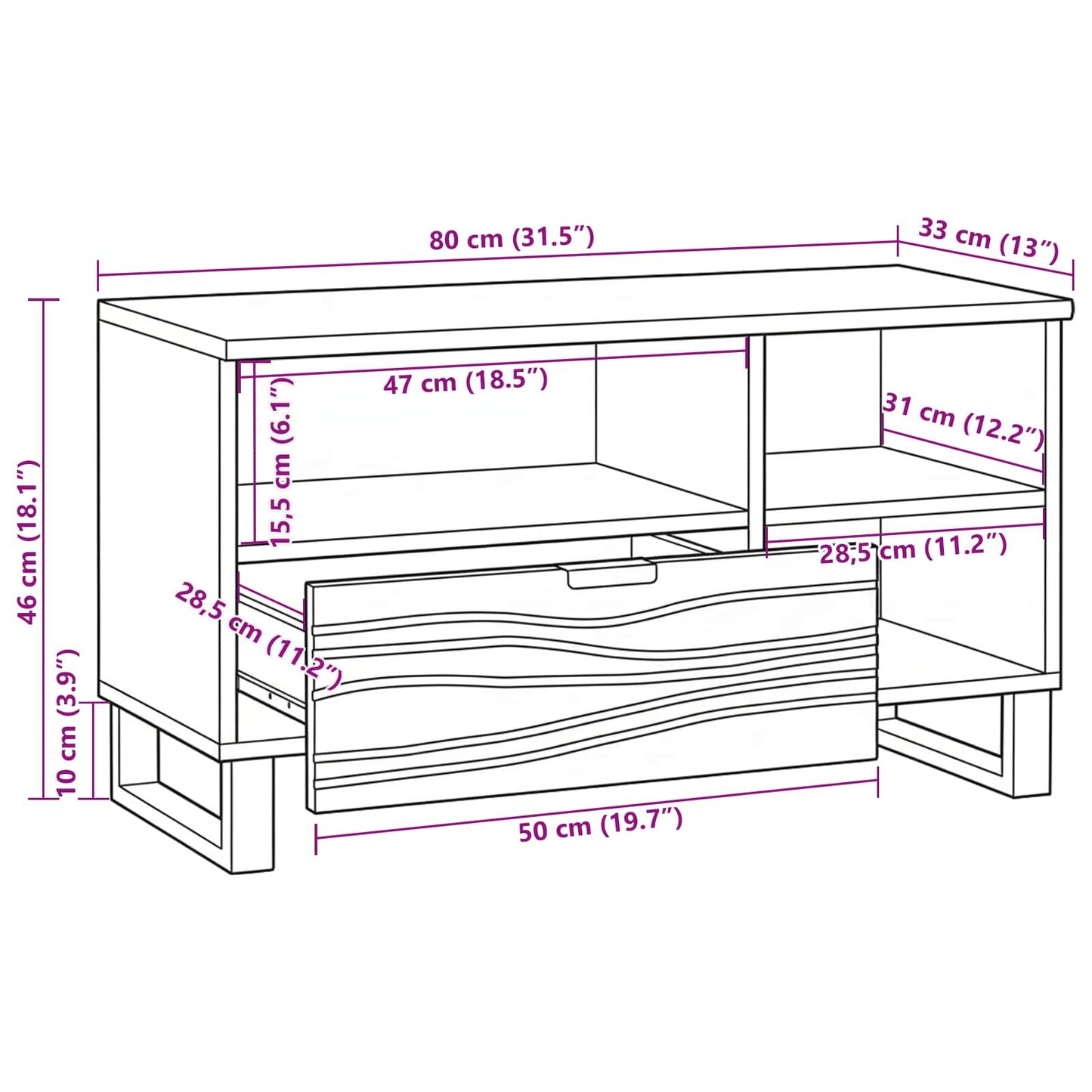 Unità TV con cassetto Marrone 80 x 33 x 46 cm Legno multistrato