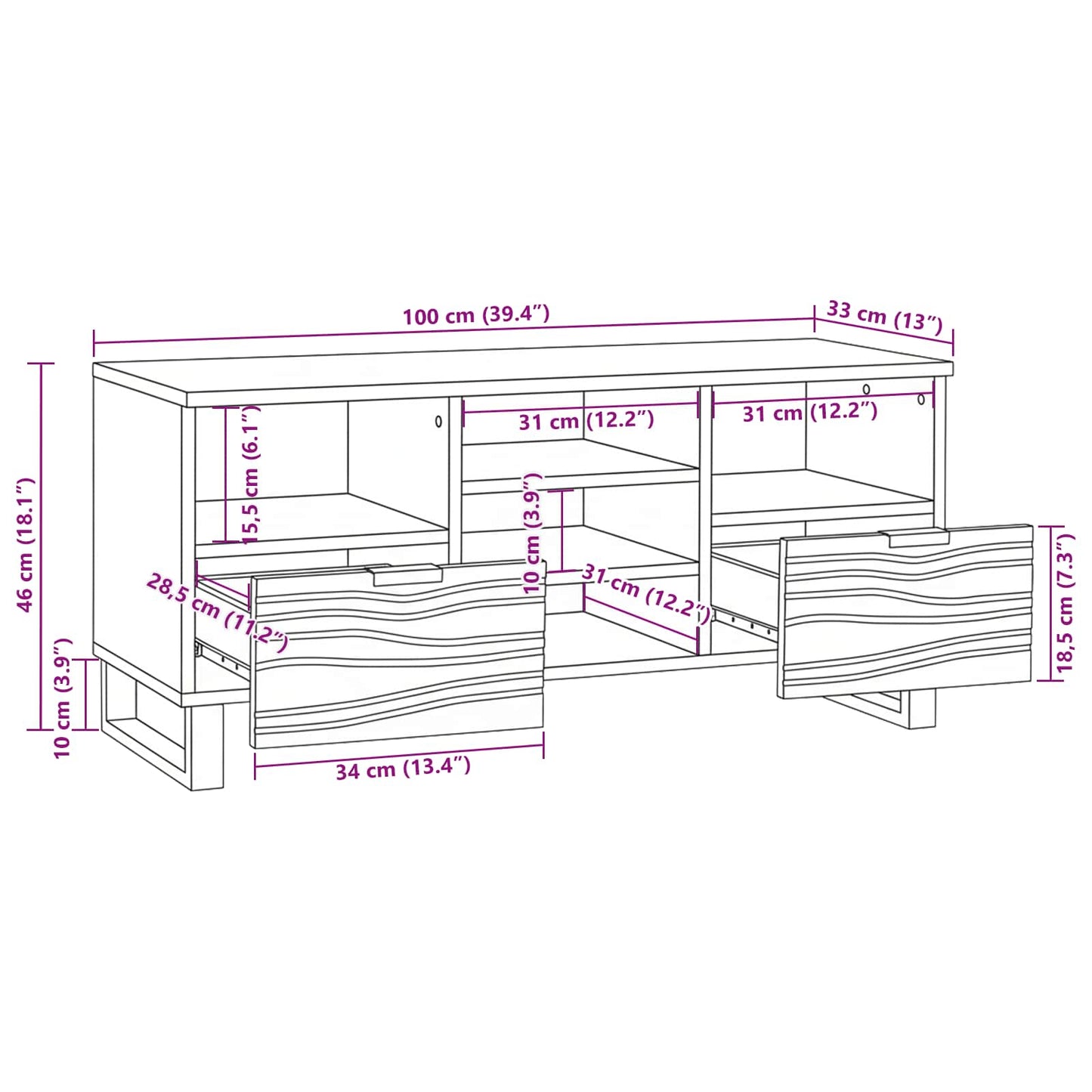 Unità TV 100 x 33 x 46 cm Marrone Legno ingegnerizzato