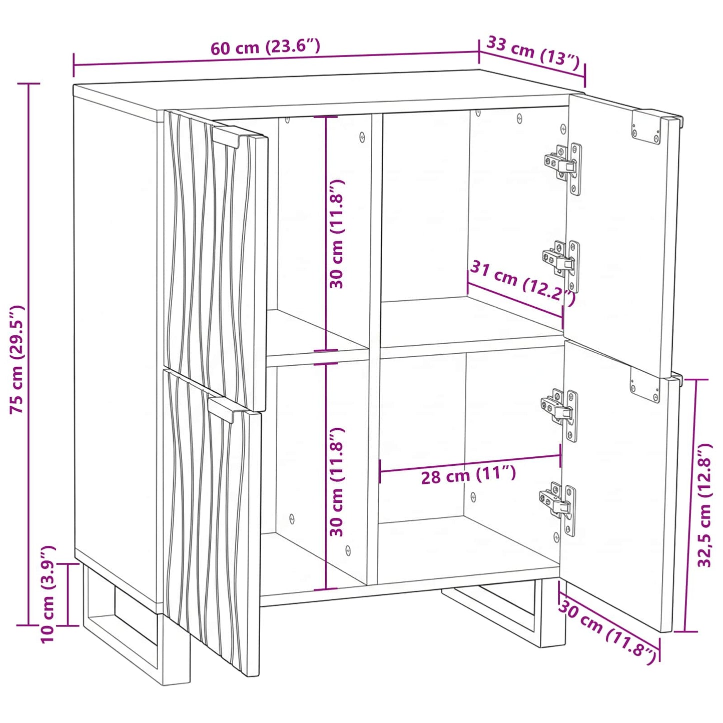 Credenza Marrone 60 x 33 x 75 cm legno massello di mango