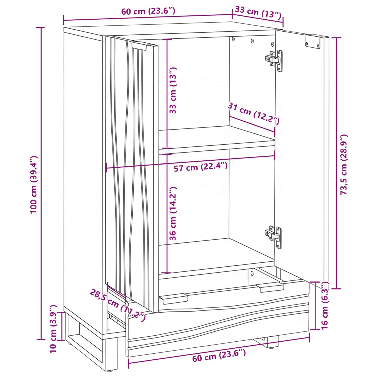 Highboard Marrone 60 x 33 x 100 cm legno massello di mango | homemem39