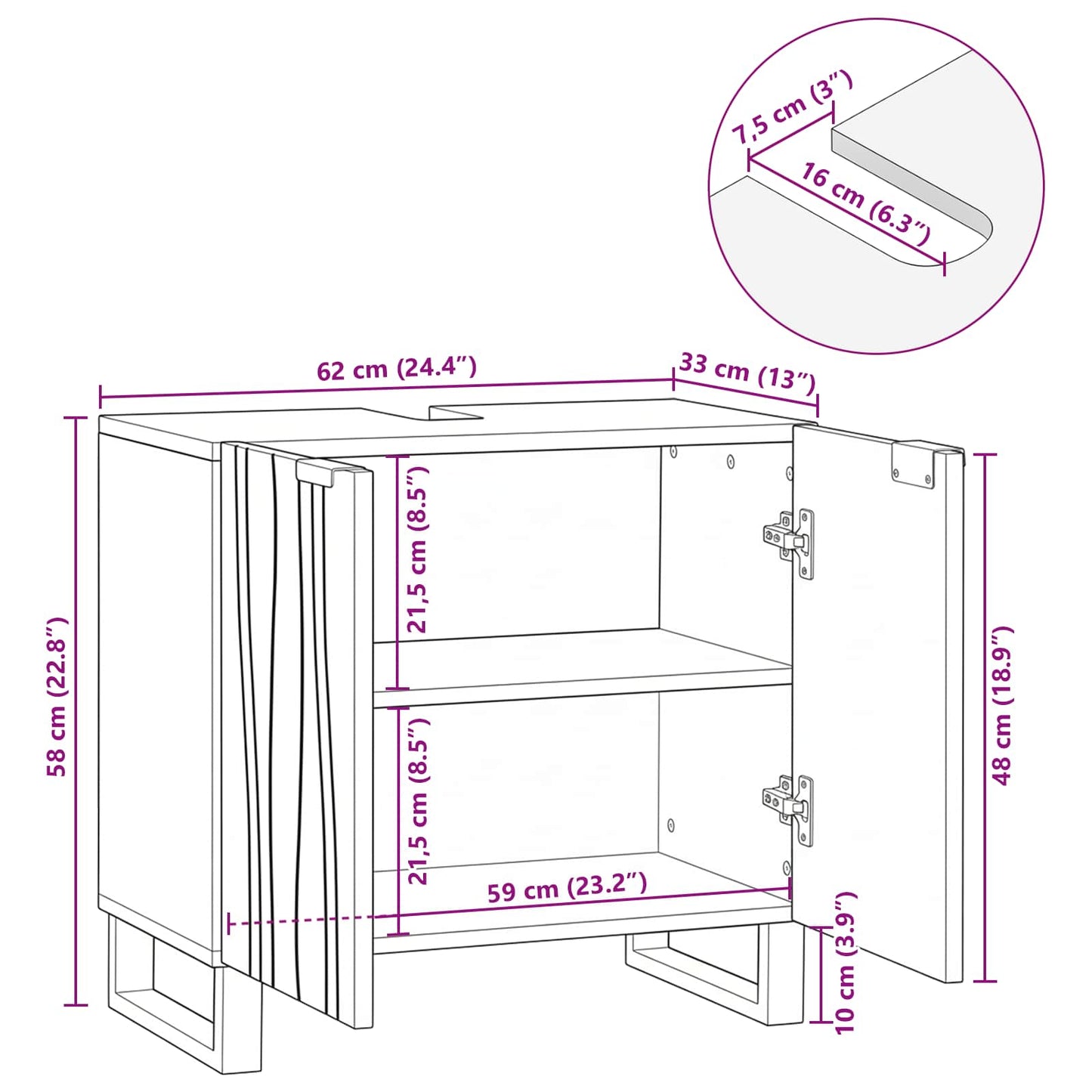 Armadio per Lavabo da Bagno con porta Bianco 62 x 33 x 58 cm