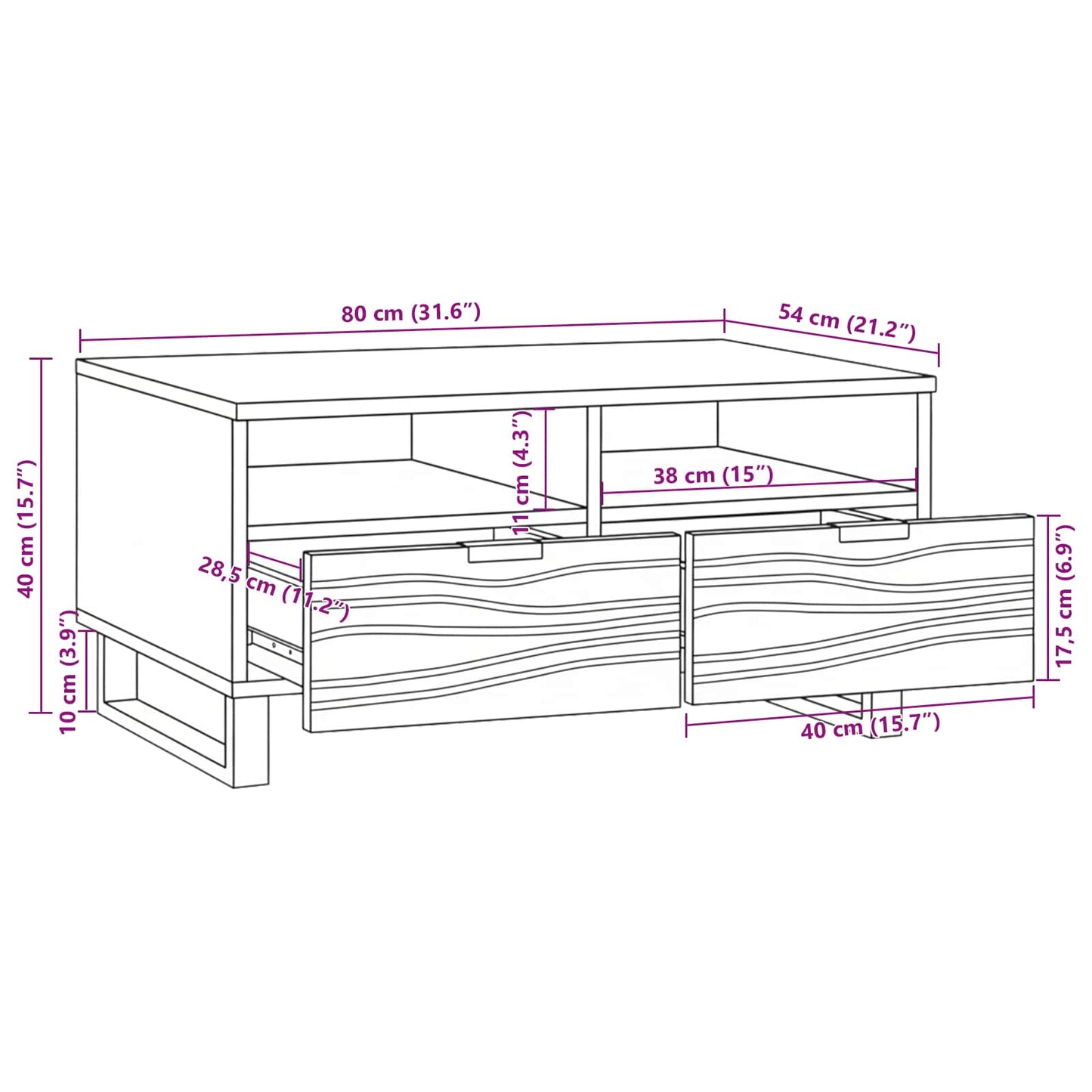 Tavolino da salotto con cassetto Marrone e Nero 80 x 54 x 40 cm | homemem39