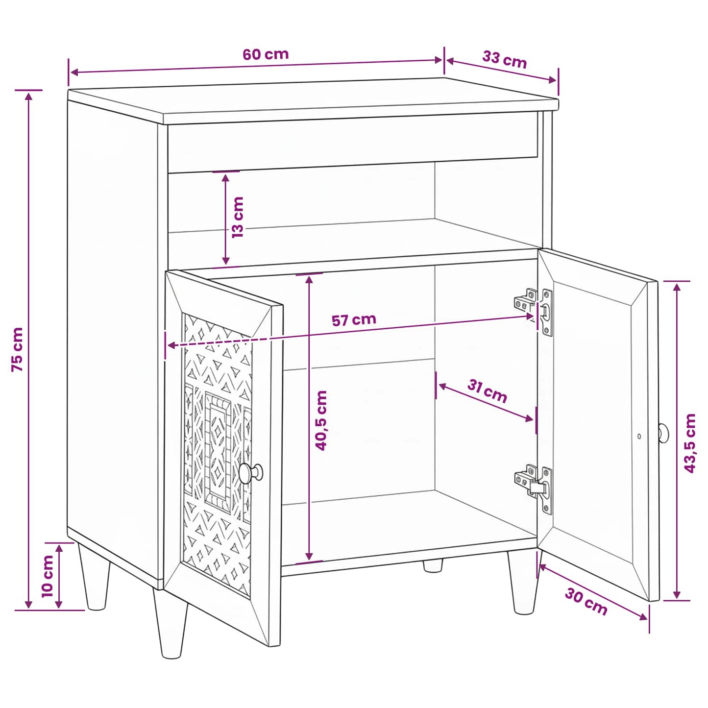 Credenza Marrone chiaro 33.5 x 60 x 75 cm
