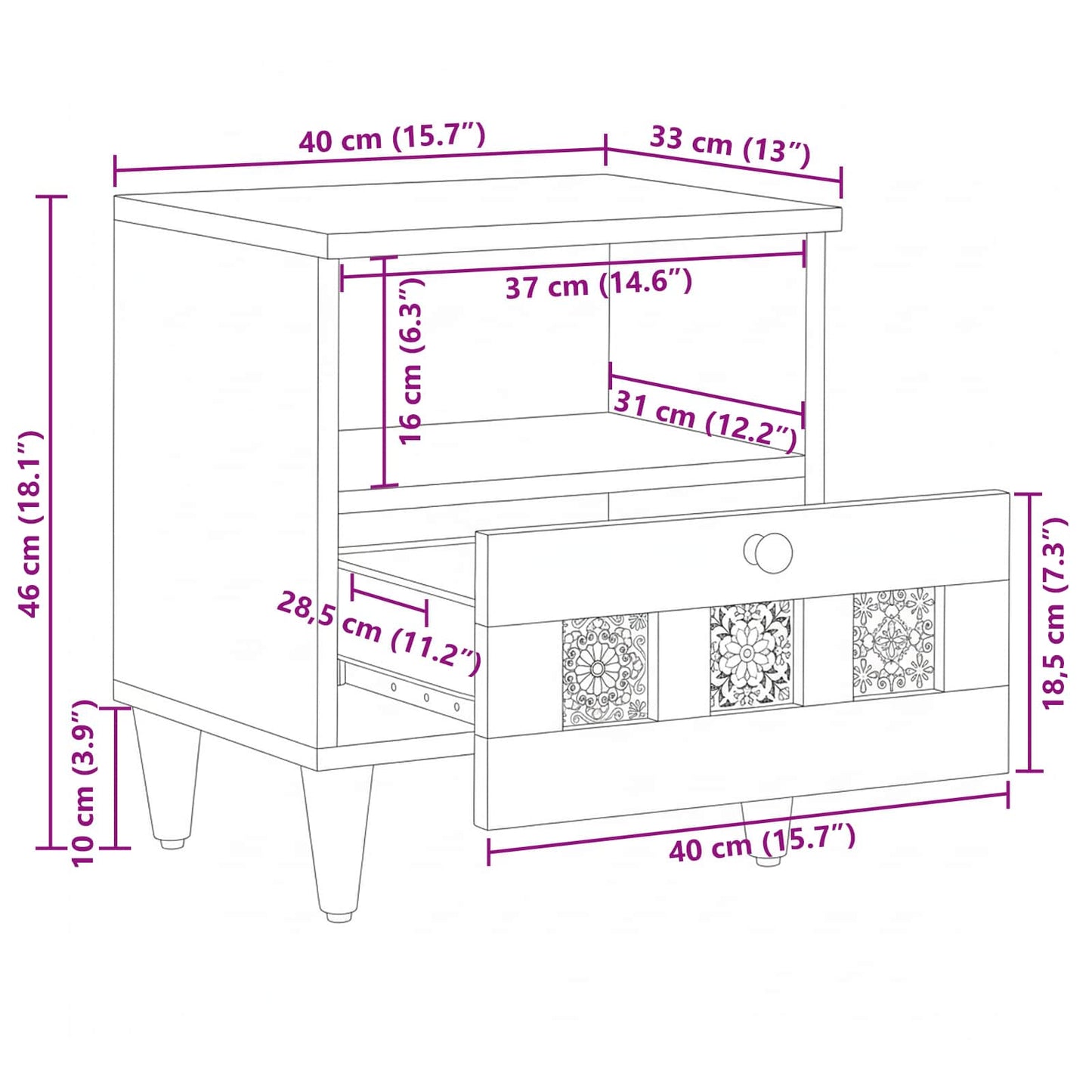 Armadio da Notte con cassetto Naturale 40 x 33 x 46 cm | homemem39