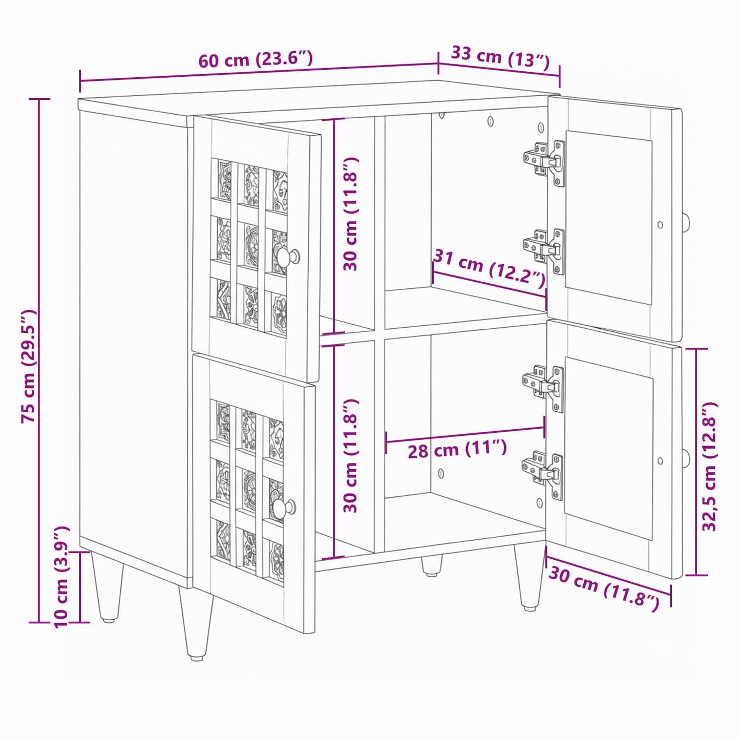 Credenza Naturale 60 x 33 x 75 cm Legno di mango massello | homemem39