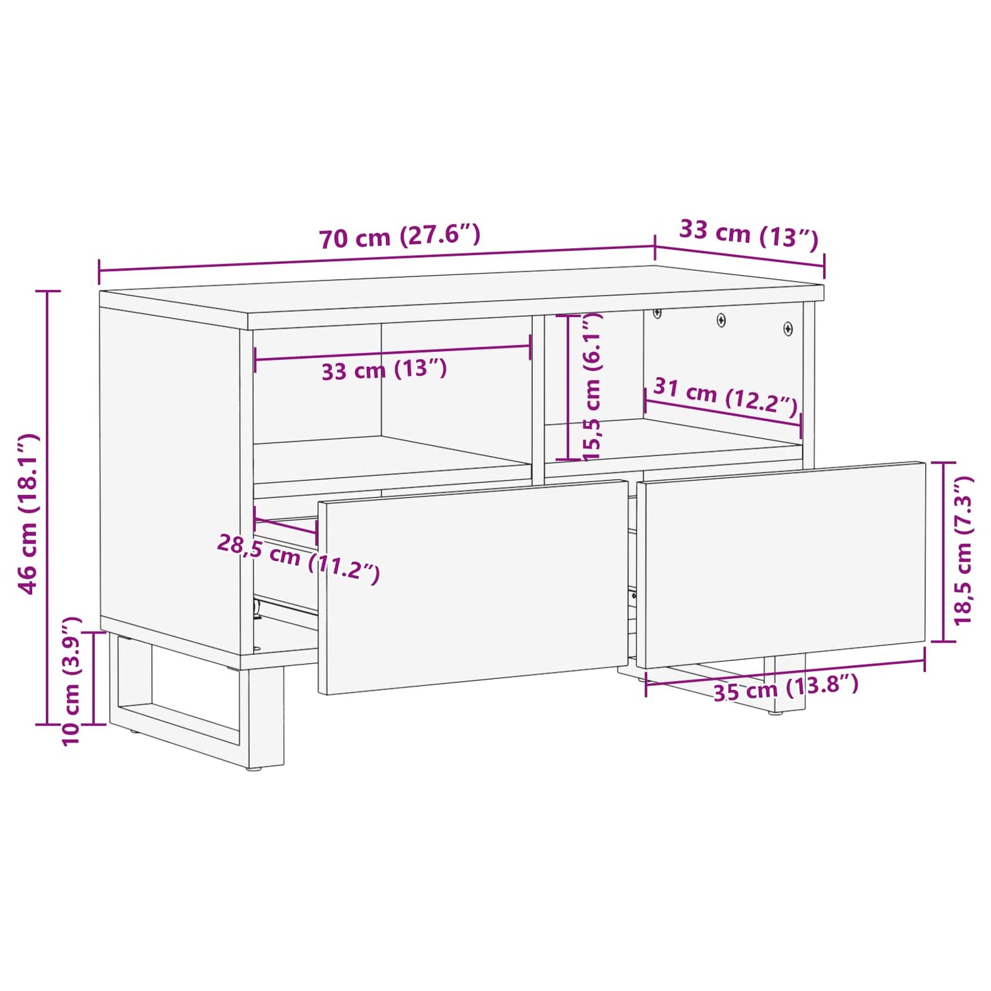 Mobile TV Marrone 70 x 33 x 46 cm Legno di mango massello | homemem39