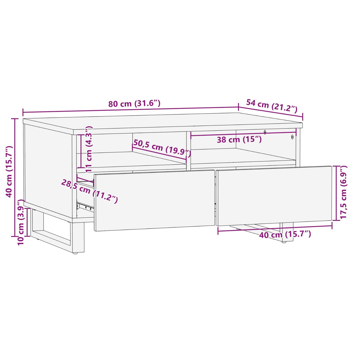 Tavolino da salotto con cassetto Marrone 80 x 54 x 40 cm