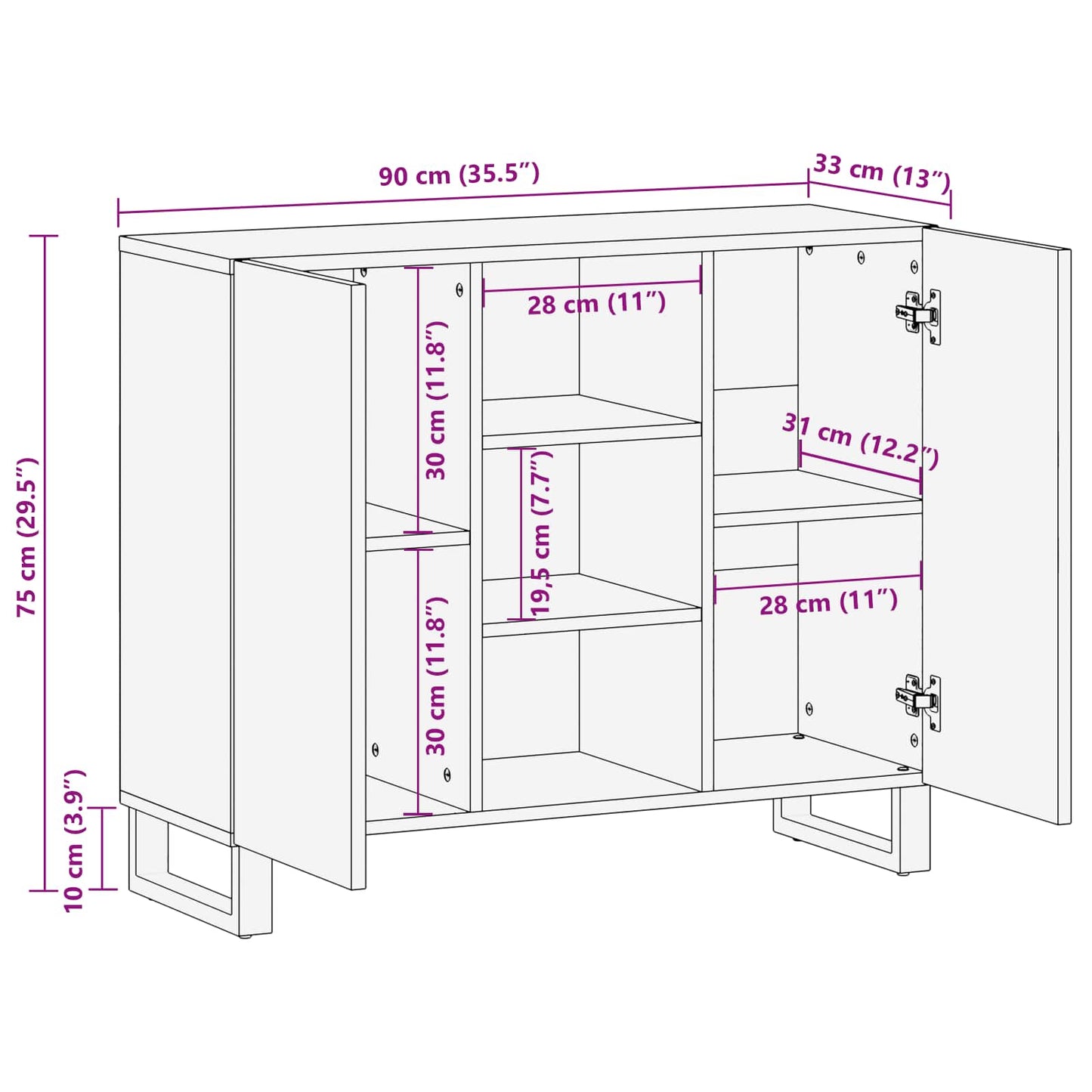 Mobile laterale Marrone 90 x 33 x 75 cm Legno di mango massello | homemem39