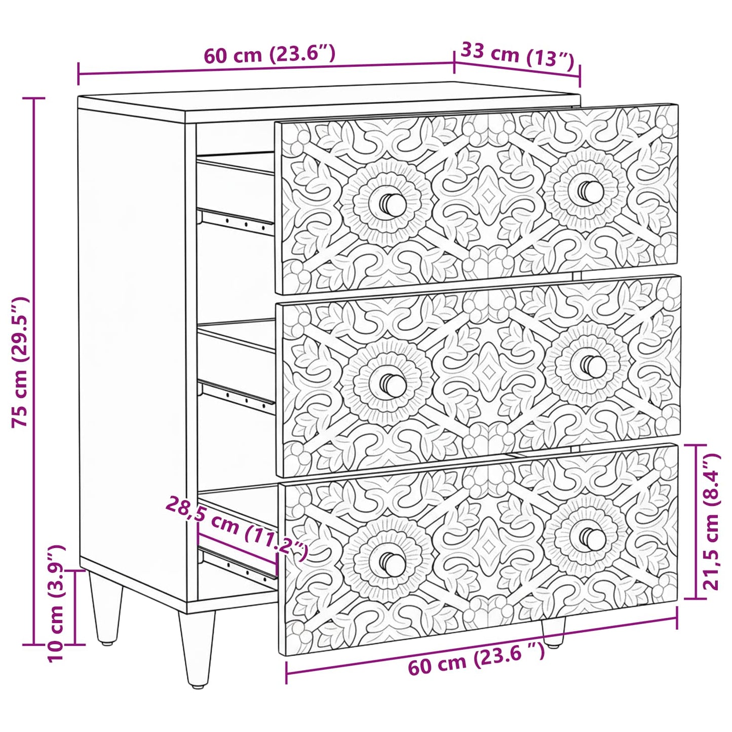 Credenza con Ripostiglio Marrone 60 x 33,5 x 75 cm