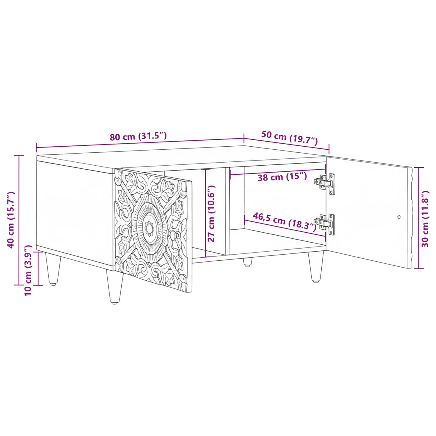 Tavolino da salotto Marrone 80 x 50 x 40 cm | homemem39