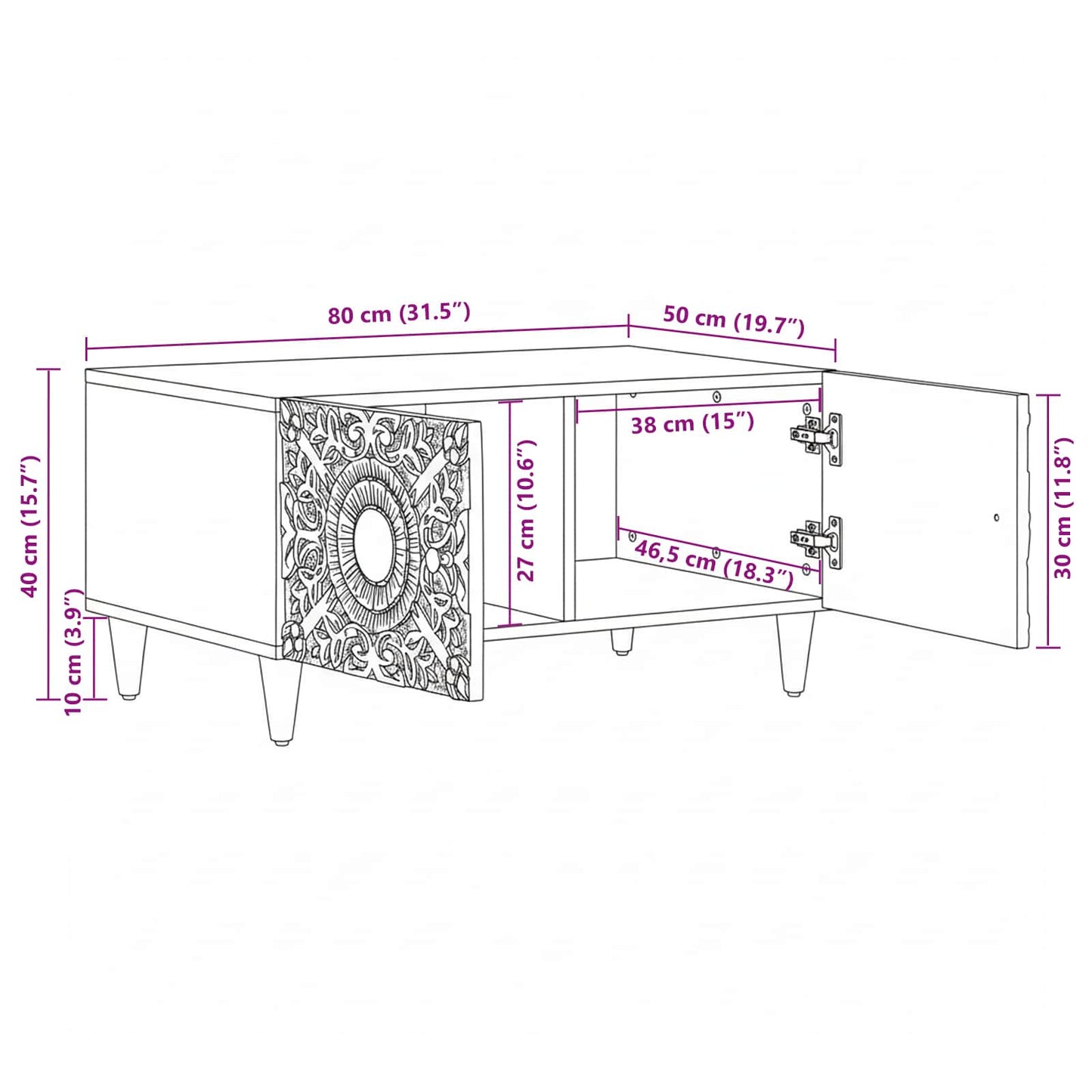 Tavolino da salotto Bianco 80 x 50 x 40 cm | homemem39