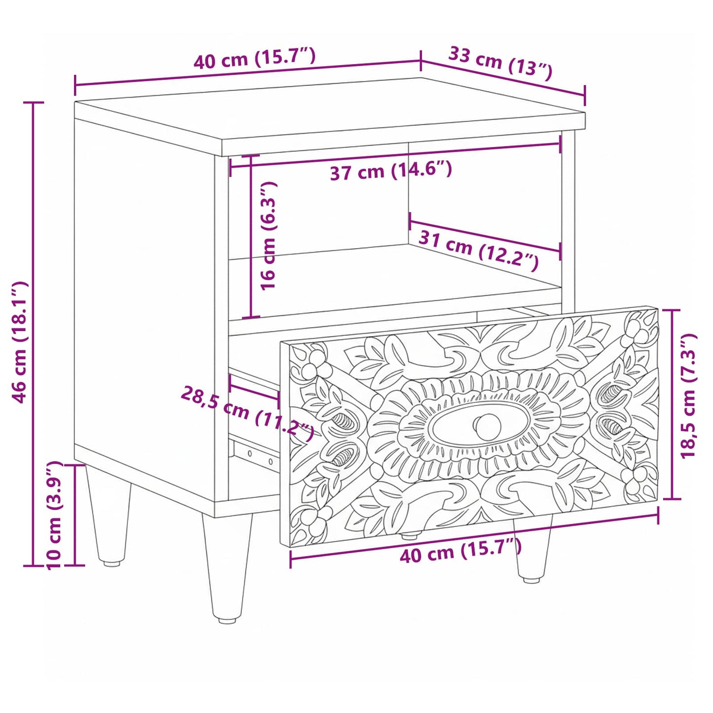 Mobiletto da Letto con cassetto Bianco 40 x 33 x 46 cm | homemem39