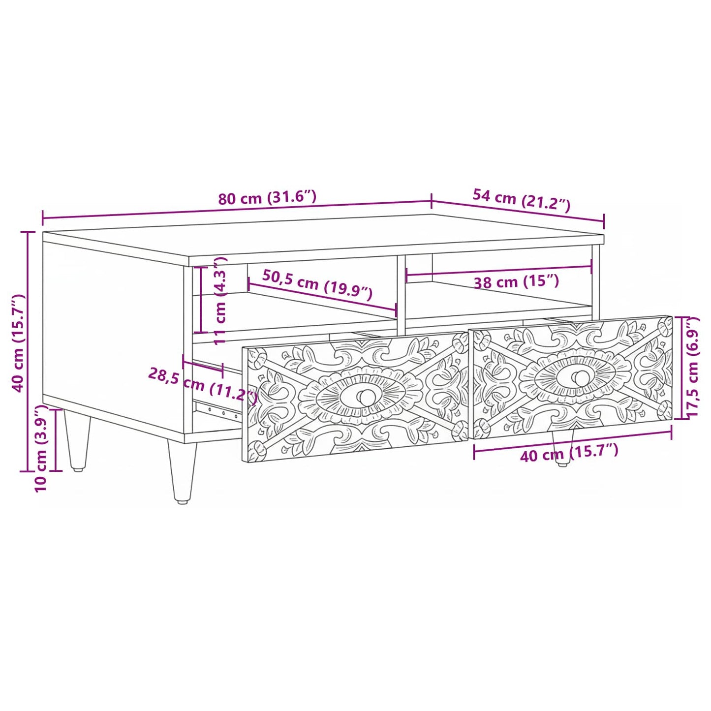 Tavolino da salotto con cassetto Bianco 80 x 54 x 40 cm | homemem39