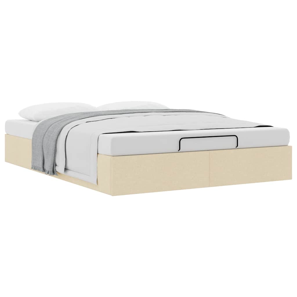 Struttura Letto Pouf senza Materasso Crema 140x190 cm Tessuto