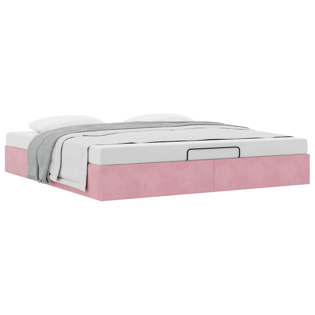 Struttura Letto Pouf senza Materasso Rosa 160x200 cm in Velluto
