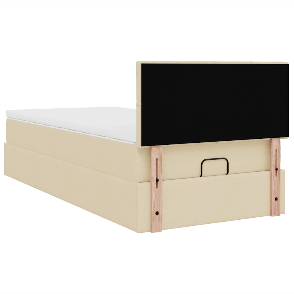 Pouf Letto con Materasso Crema 100x200 cm in Tessuto