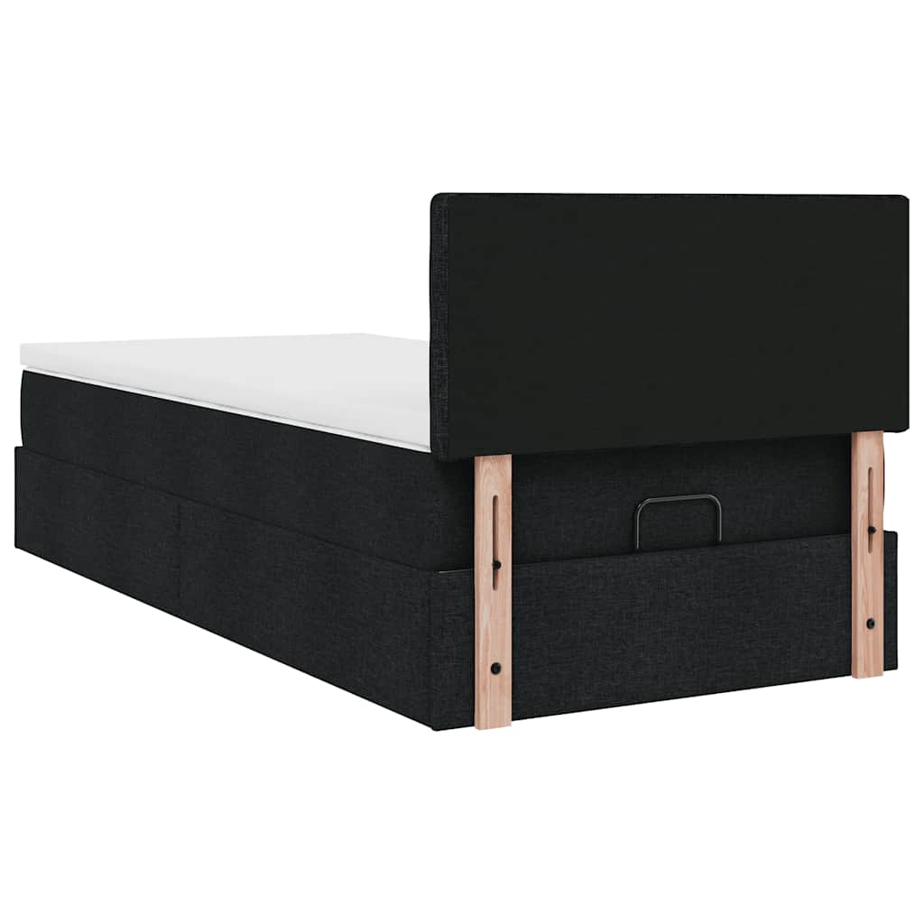 Pouf Letto con Materasso Nero 90x200 cm in Tessuto | homemem39