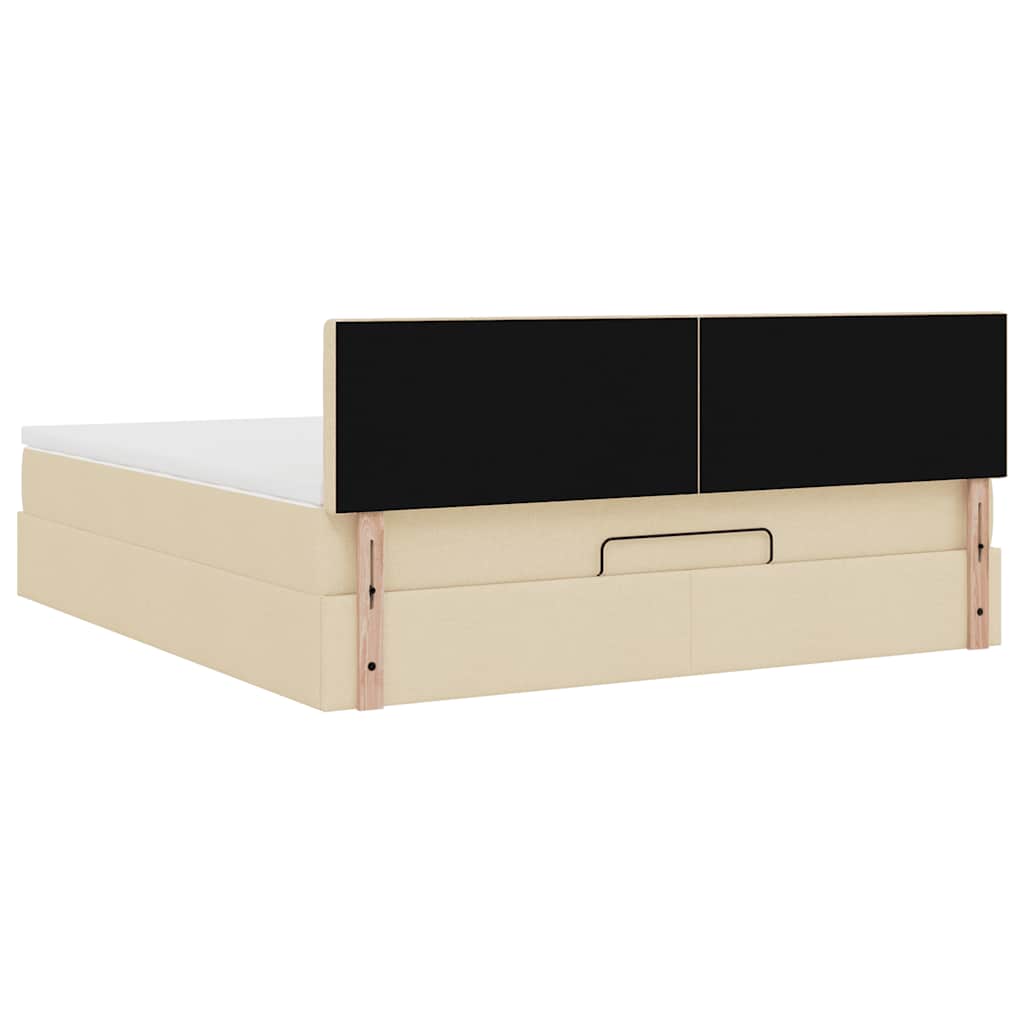Struttura Letto Pouf con Materasso Crema 160x200 cm in Tessuto | homemem39