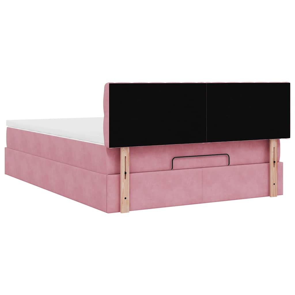 Struttura Letto Pouf con Materasso Rosa 140x200 cm in Velluto | homemem39