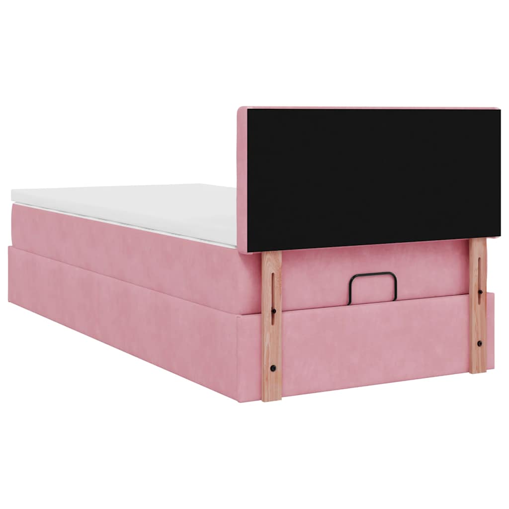 Struttura Letto Pouf con Materasso Rosa 90x200 cm in Velluto - homemem39
